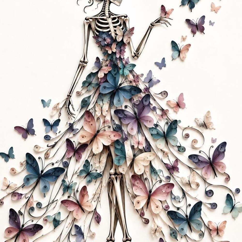 8 X 10 Framed Skeleton Butterfly Gown 0973